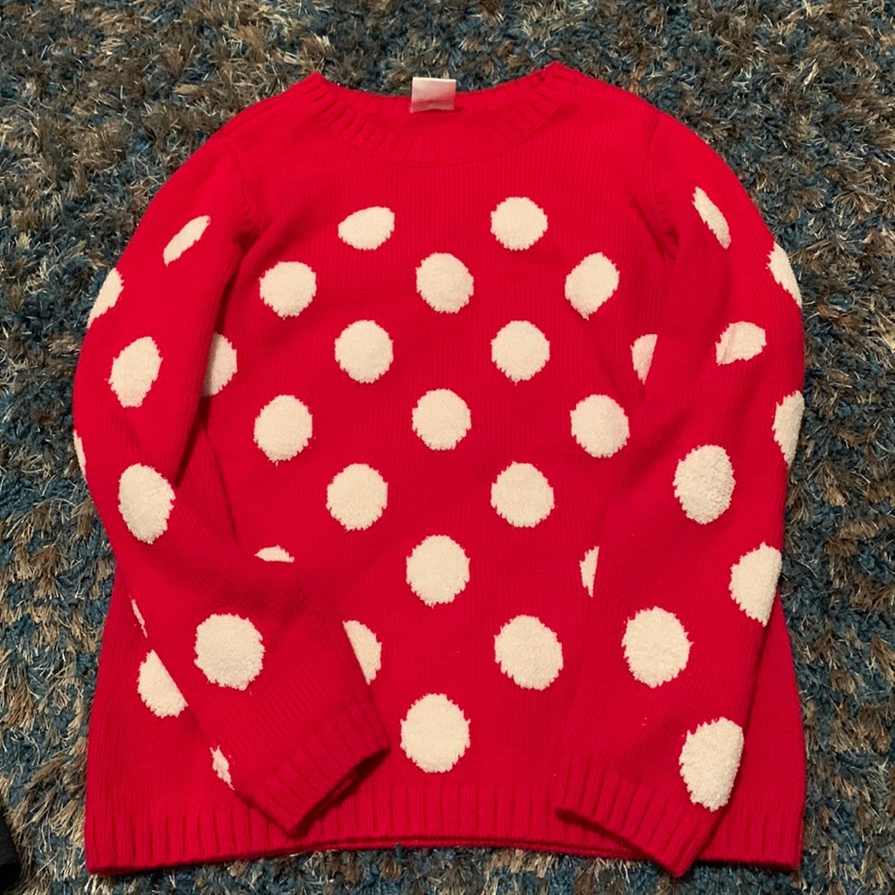Hanna Andersson Kids Sweater 8 Red White Christmas Snow Balls